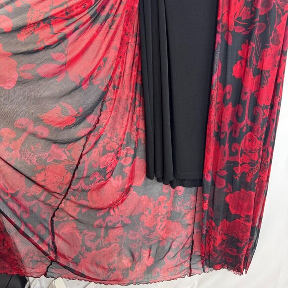 VTG Whimsigoth Dark Fairy 22W Red Black Floral Sheer Maxi Dress Skirt Overlay - Picture 5 of 10